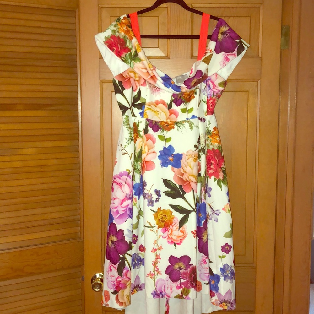 Floral off the shoulder hi low maternity dress